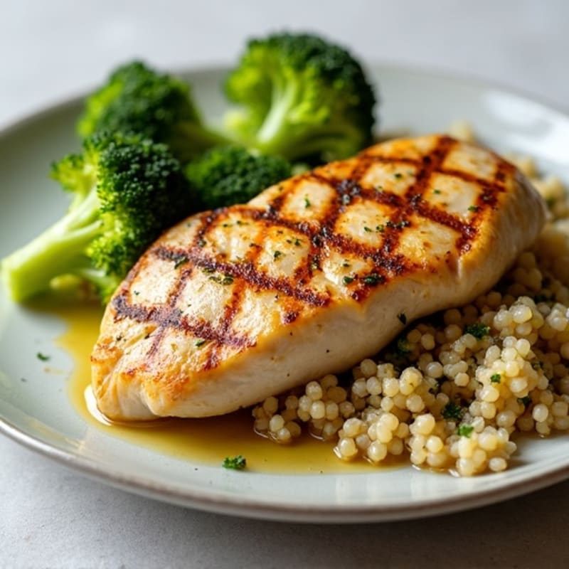 Grilled Chicken Breast with Quinoa and Roasted Broccoli