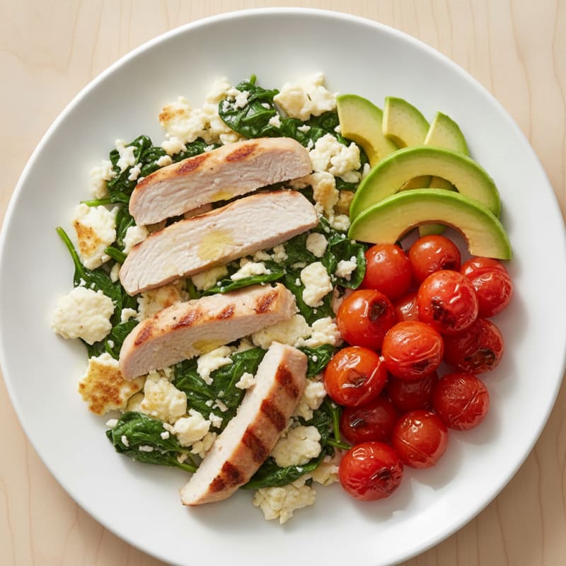 Egg White Spinach Scramble with Grilled Turkey Breast
