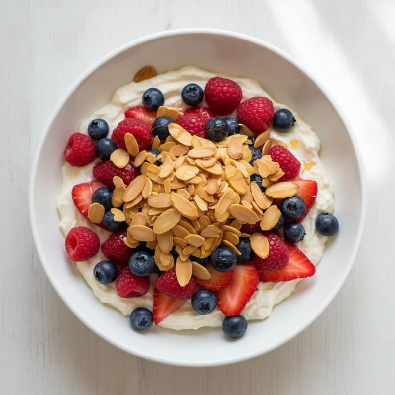 Greek Yogurt Protein Parfait with Mixed Berries and Almonds