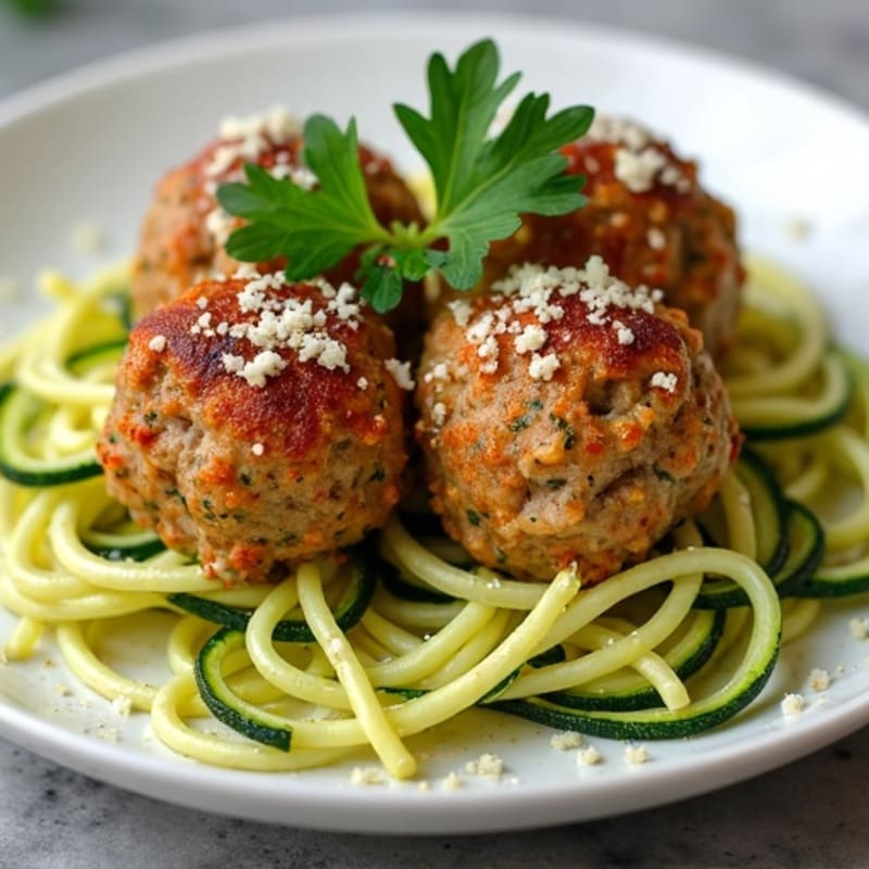 Herb-Crusted Lean Turkey Meatballs with Zucchini Noodles