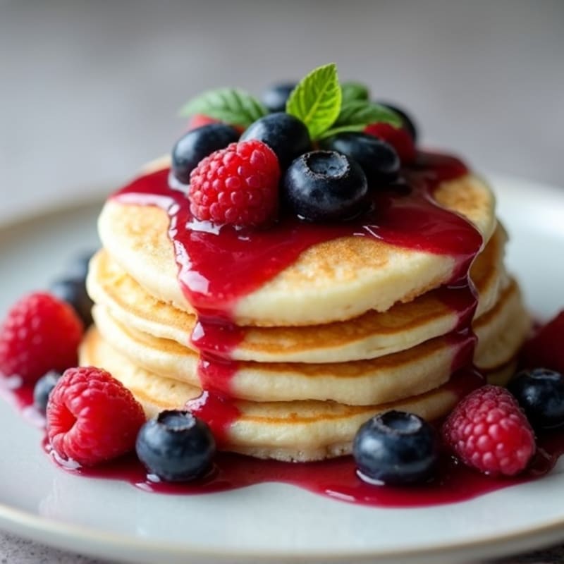 Fluffy Egg White Protein Pancakes with Berry Compote