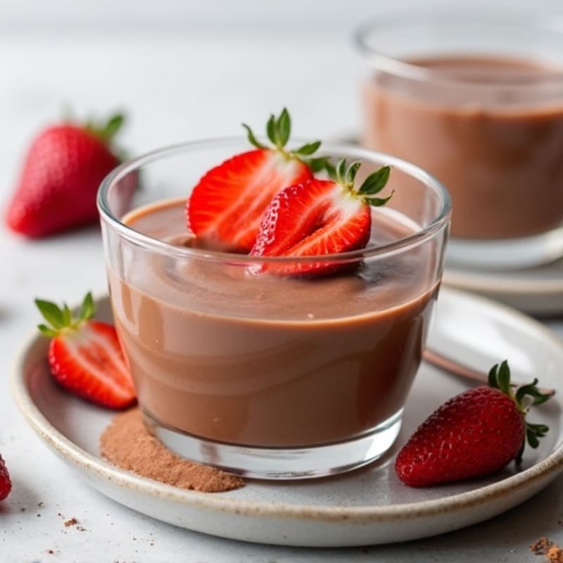 Silky Chocolate Protein Pudding with Sliced Strawberries