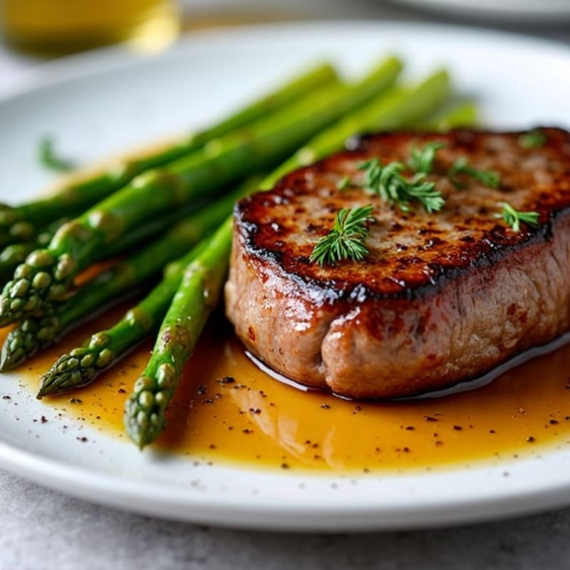 Juicy Pan-Seared Steak with Garlic Roasted Asparagus