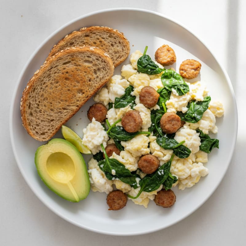 Egg White Scramble with Spinach and Turkey Sausage