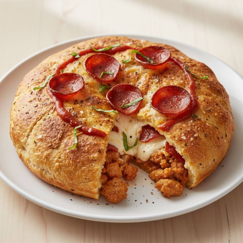Golden Crispy Pepperoni Stuffed Pizza