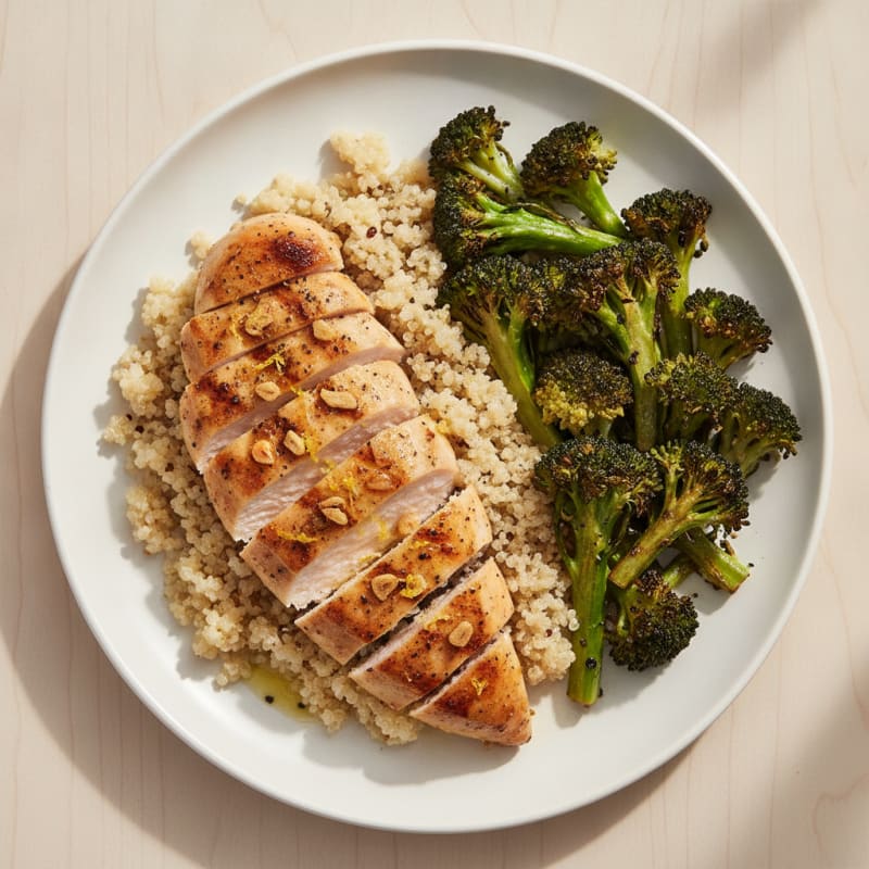 Grilled Chicken Breast with Quinoa and Roasted Broccoli