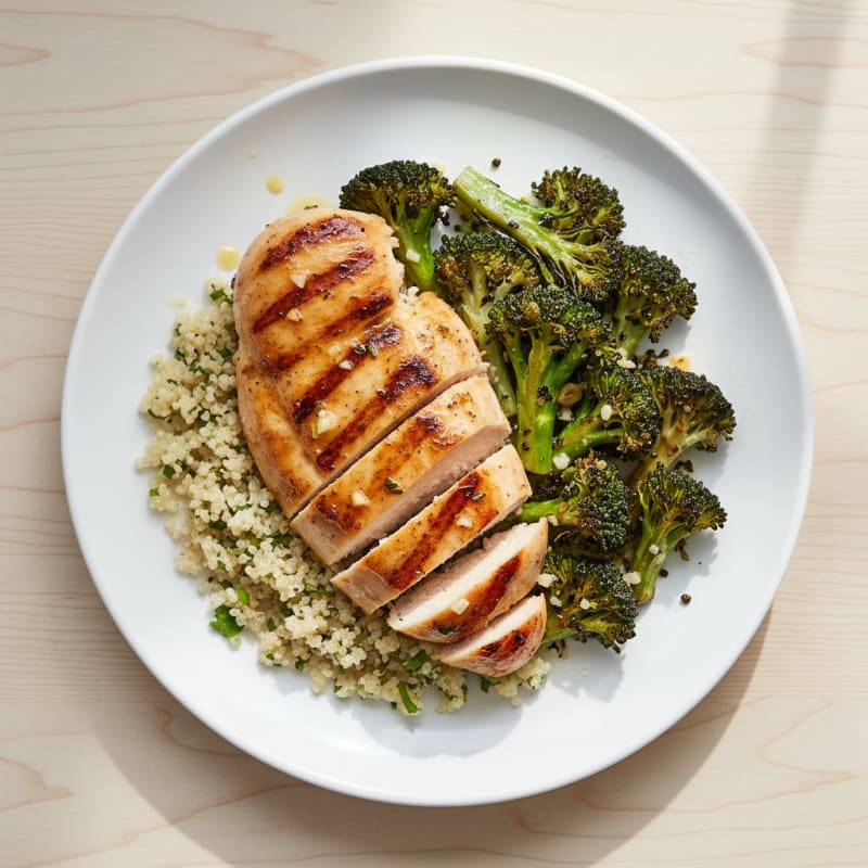 Grilled Chicken Breast with Quinoa and Roasted Broccoli
