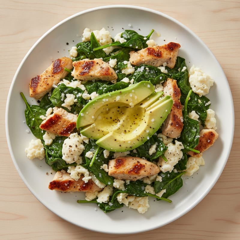Egg White and Spinach Scramble with Grilled Chicken