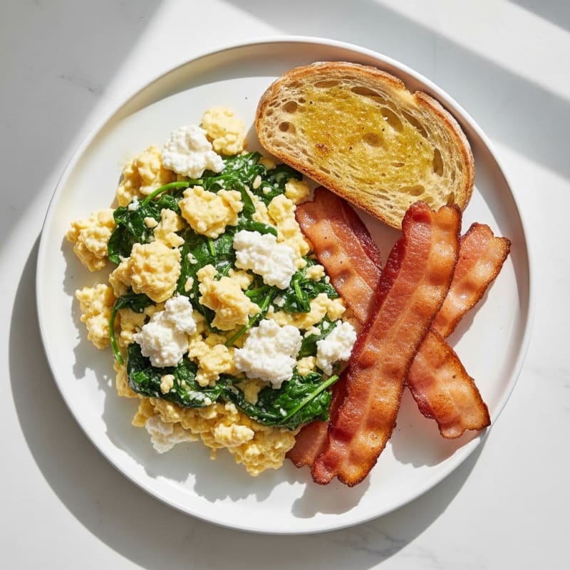 Cottage Cheese Scramble with Spinach and Turkey Bacon