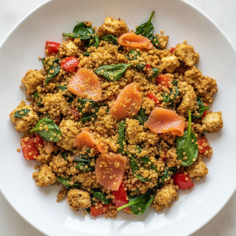 Crispy Quinoa Vegetable Scramble with Tofu