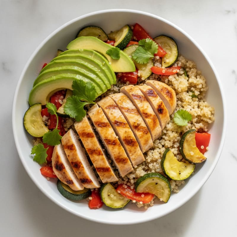 Grilled Chicken and Quinoa Bowl with Roasted Vegetables