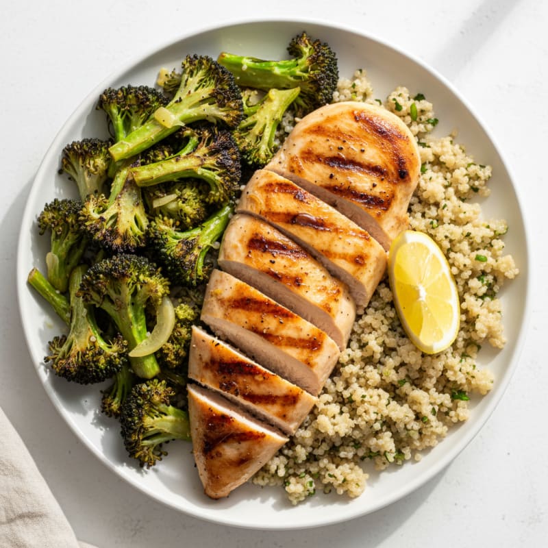 Grilled Chicken Breast with Quinoa and Roasted Broccoli