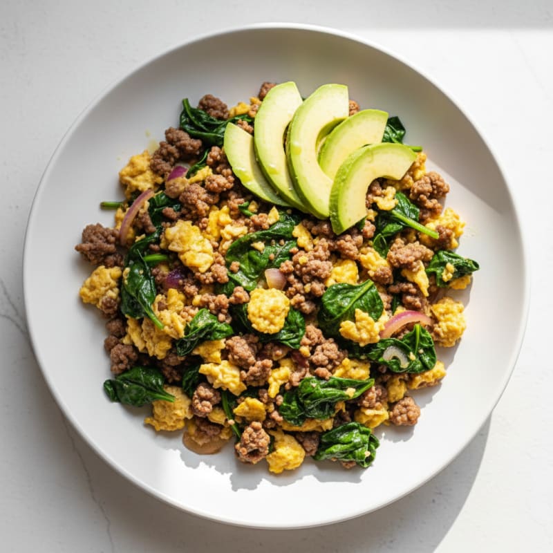 Lean Beef and Spinach Egg Scramble