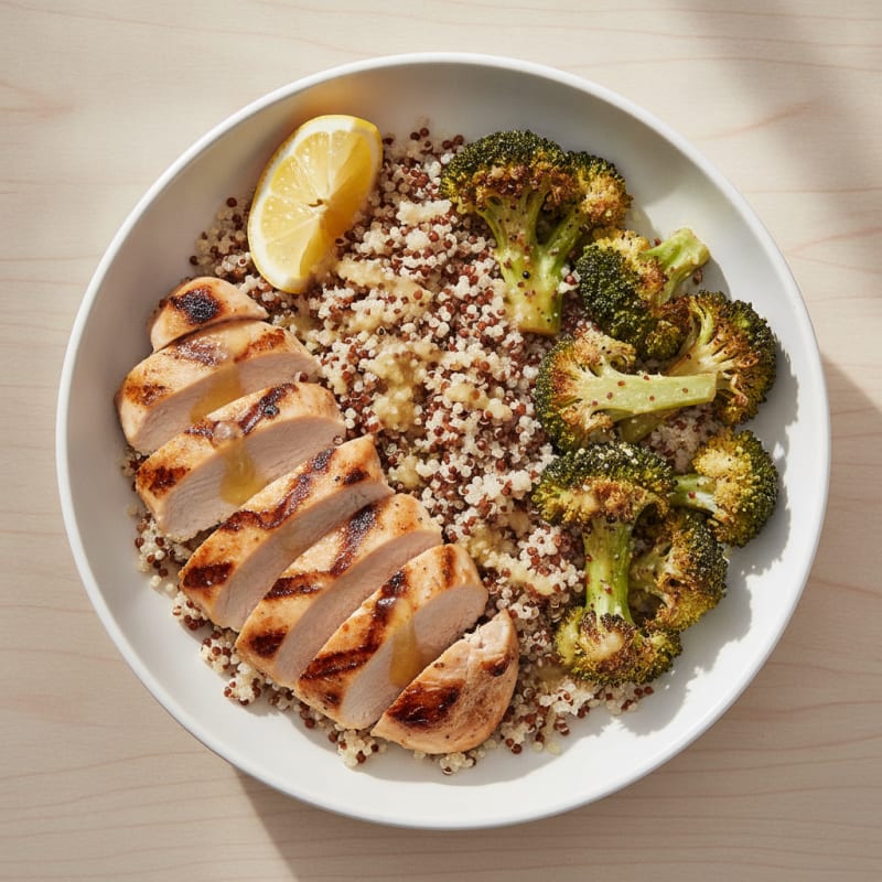 Grilled Chicken and Quinoa Bowl with Roasted Broccoli