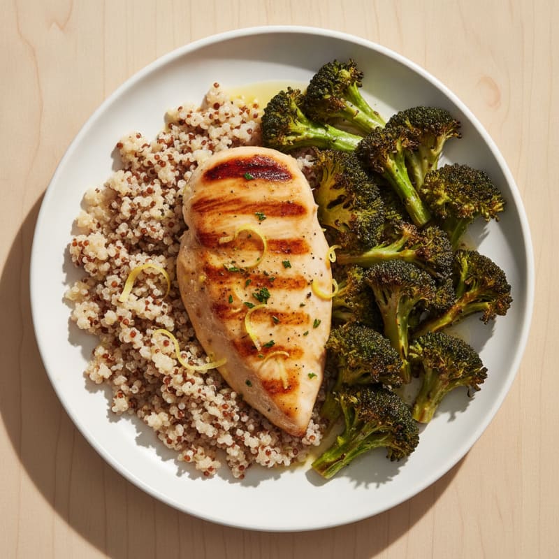 Grilled Chicken Breast with Quinoa and Roasted Broccoli