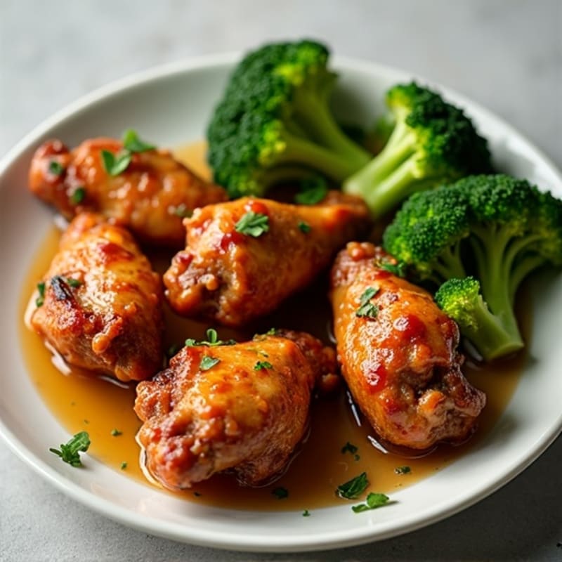 Crispy Baked Honey Garlic Chicken Wings with Roasted Broccoli