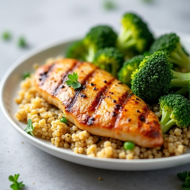 Grilled Chicken Breast with Quinoa and Roasted Broccoli