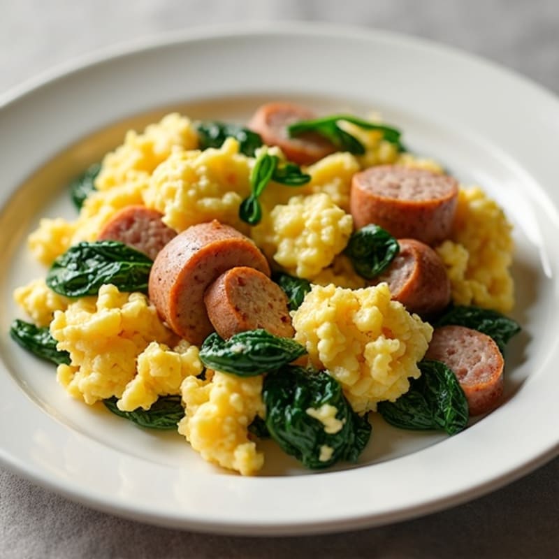 Egg White Scramble with Turkey Sausage and Spinach