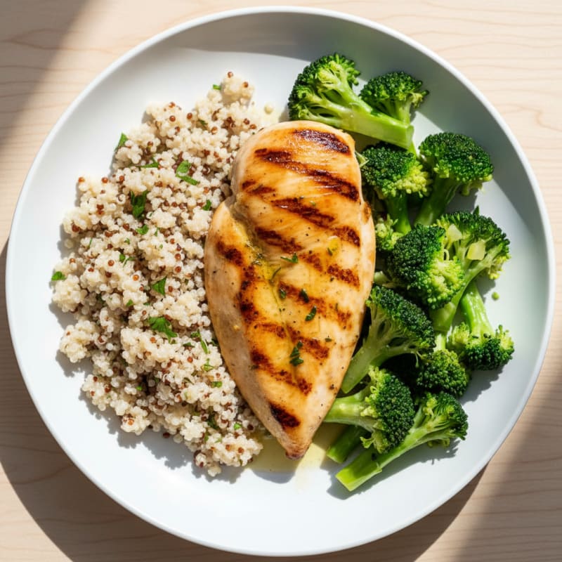 Grilled Chicken Breast with Quinoa and Steamed Broccoli