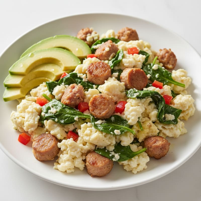 Egg White and Turkey Sausage Scramble with Spinach