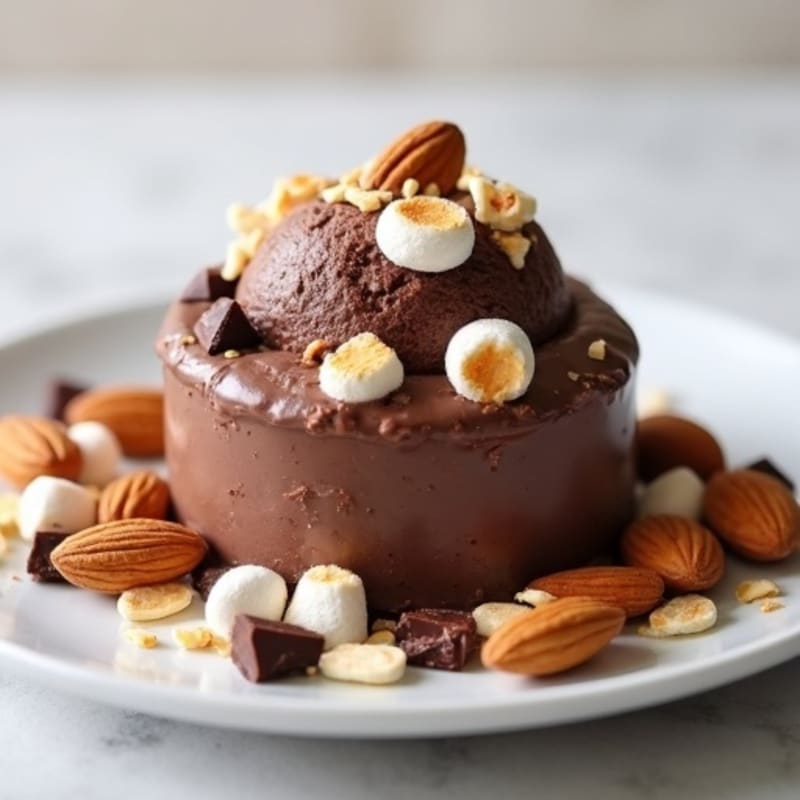 Healthy Chunky Dark Chocolate Frozen Dessert with Almonds and Marshmallows