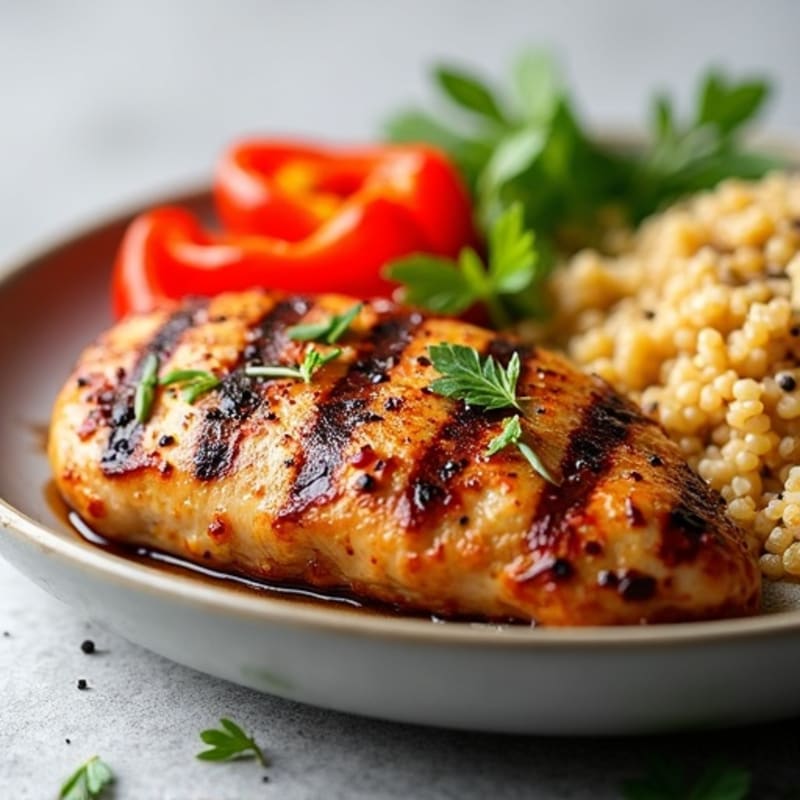 Grilled Chicken Breast with Roasted Peppers and Quinoa
