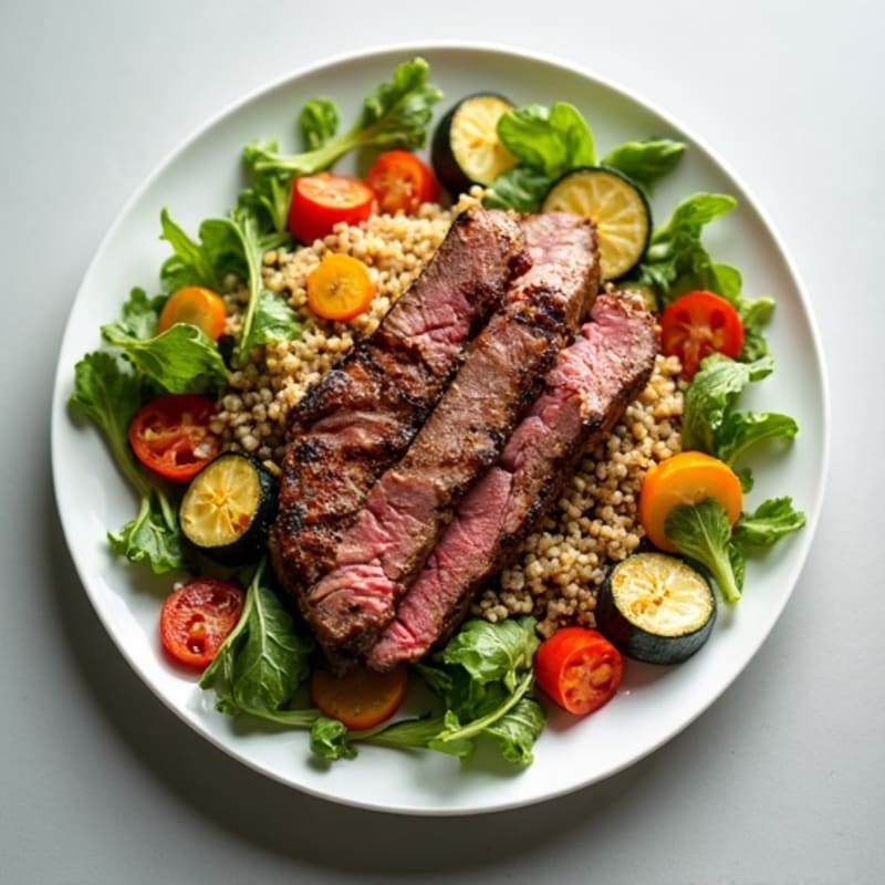 Grilled Beef Steak Salad with Quinoa and Roasted Vegetables
