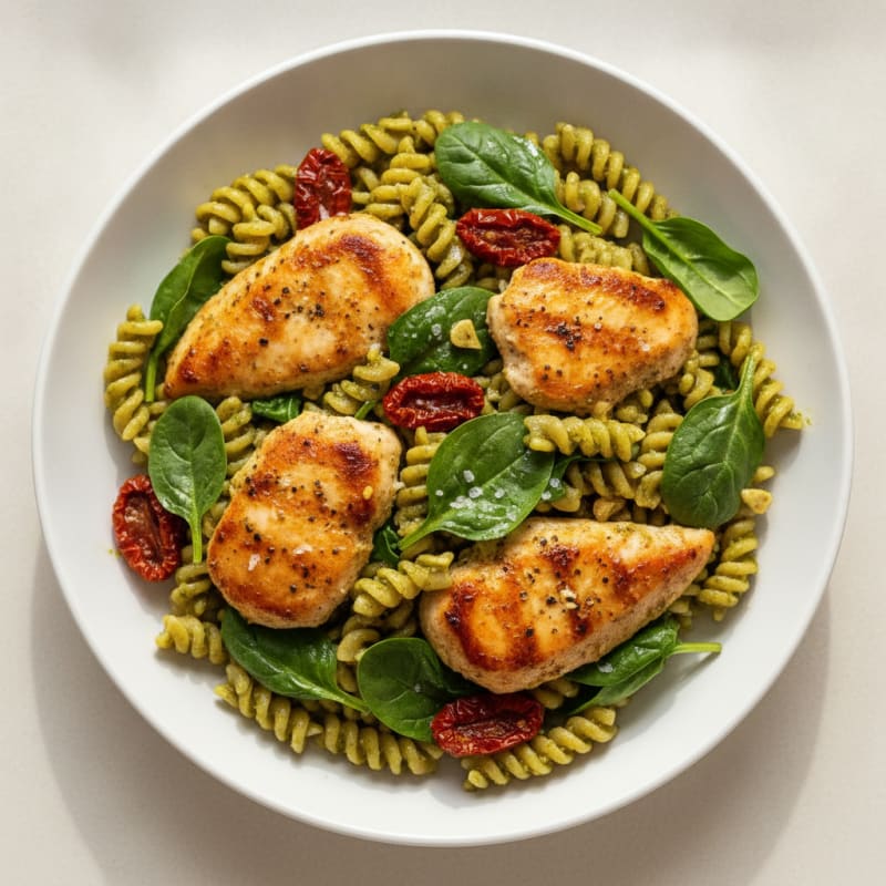 Pesto Chicken Pasta with Sun-Dried Tomatoes