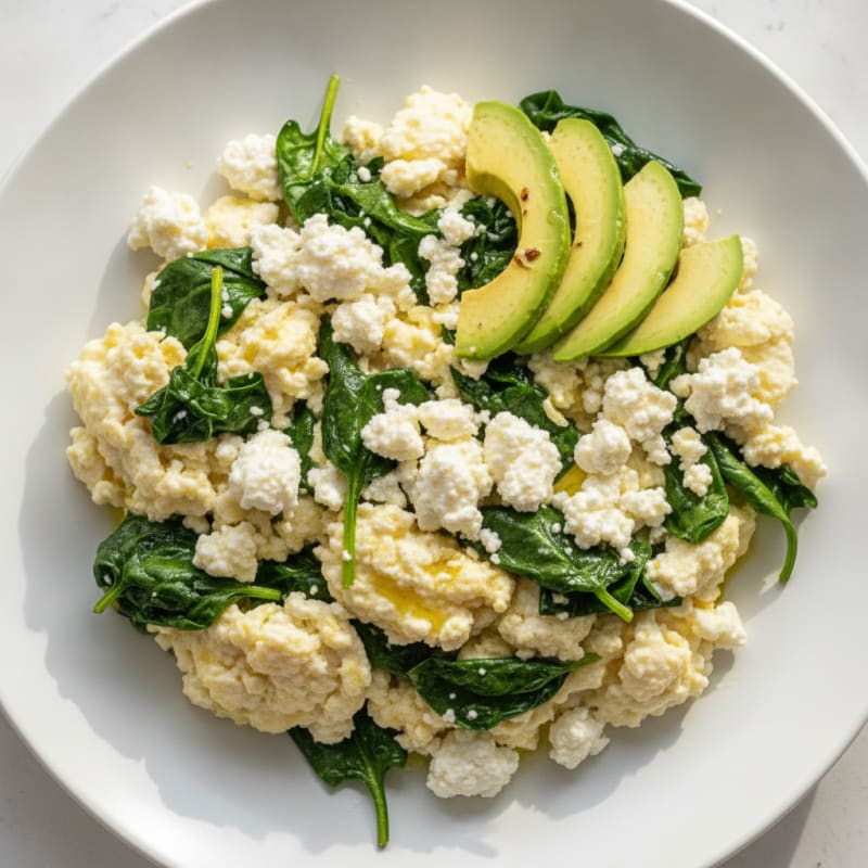 Egg White Spinach Scramble with Cottage Cheese
