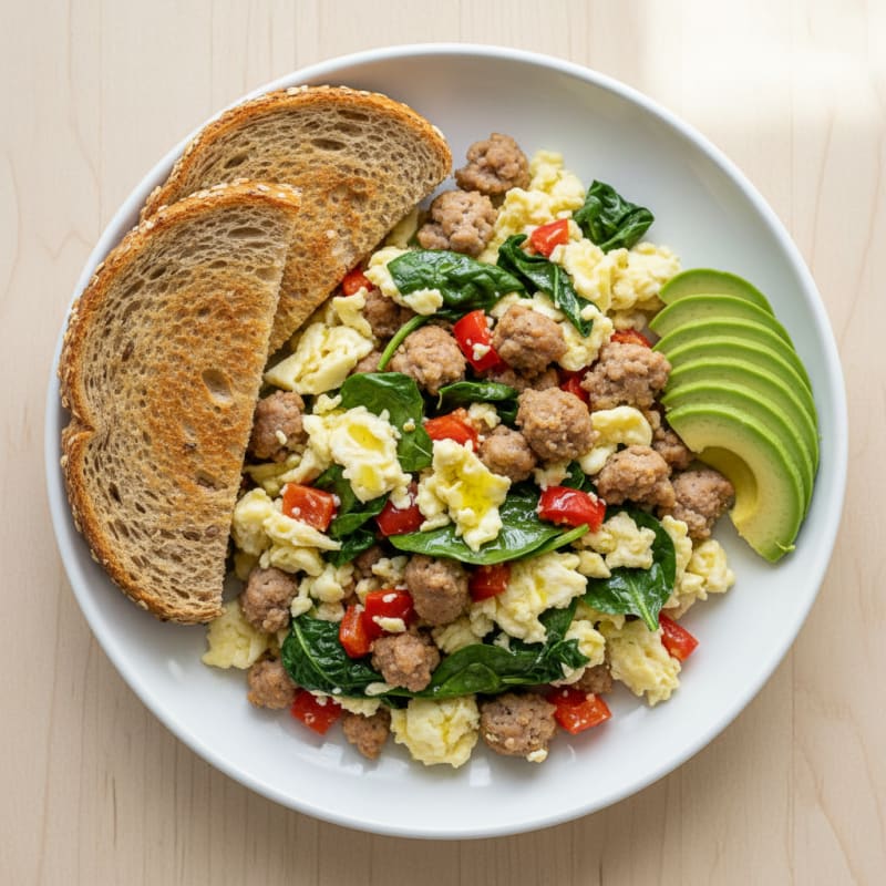 Egg White Veggie Scramble with Turkey Sausage