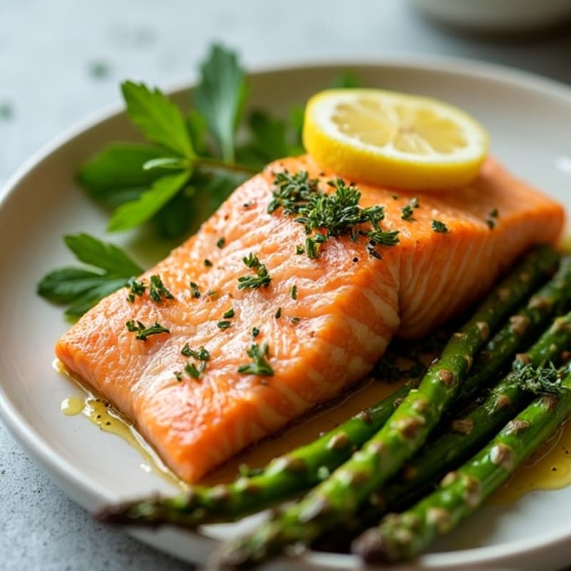 Flaky Lemon Herb Grilled Salmon with Roasted Asparagus