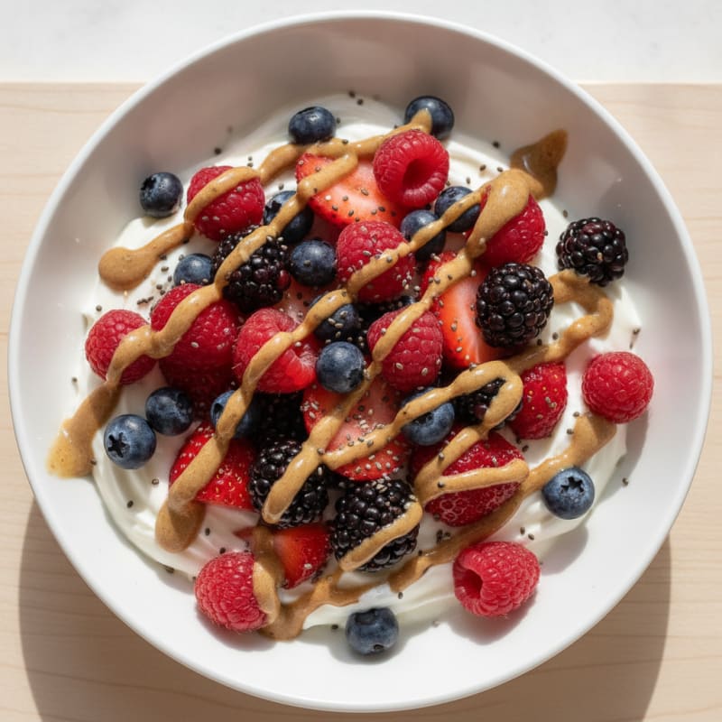 Creamy Greek Yogurt Protein Bowl with Mixed Berries and Almond Butter