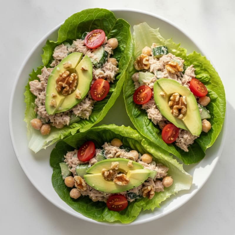 Tuna Salad Lettuce Wraps with Avocado and Tomatoes
