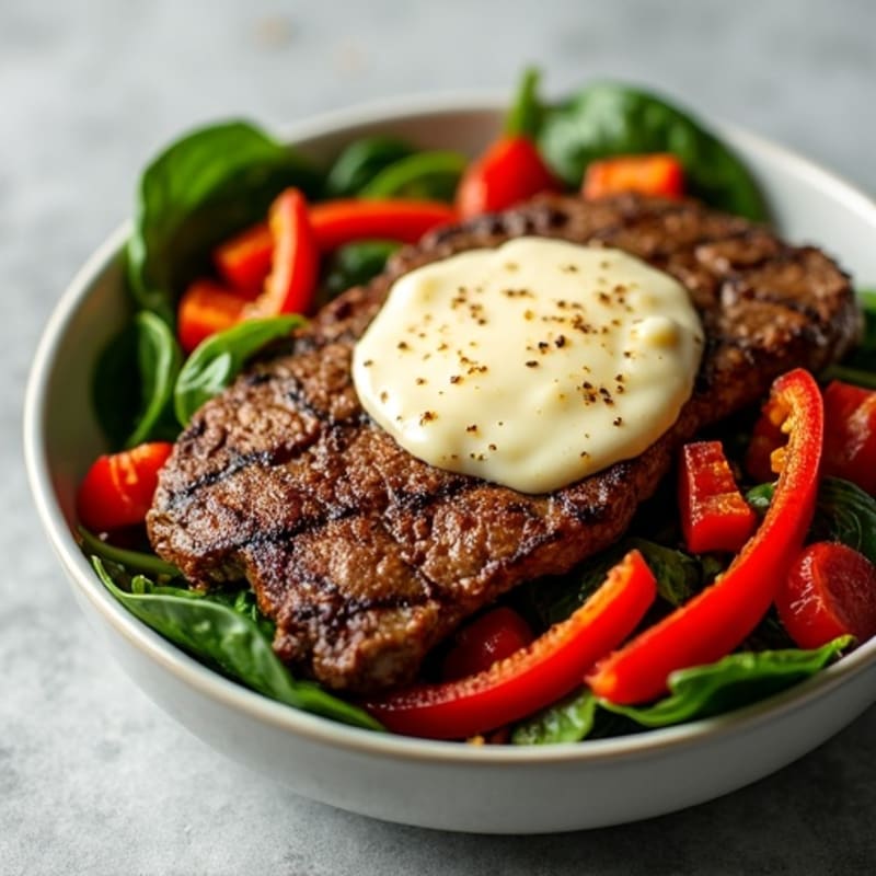 Lean Sirloin Steak and Sautéed Bell Pepper Bowl with Melty Provolone