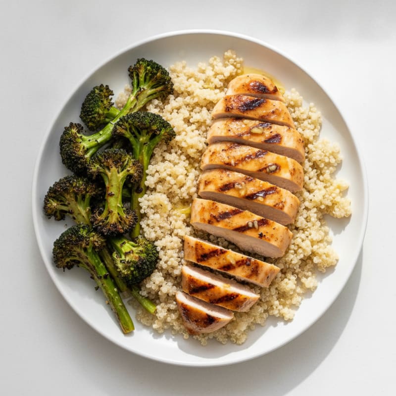 Grilled Chicken Breast with Quinoa and Roasted Broccoli