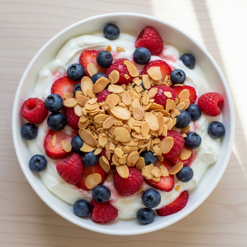Greek Yogurt Protein Parfait with Mixed Berries and Almonds