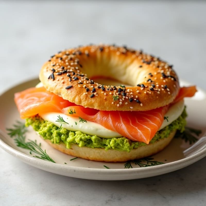 High-Protein Smoked Salmon Bagel with Creamy Avocado and Fresh Dill