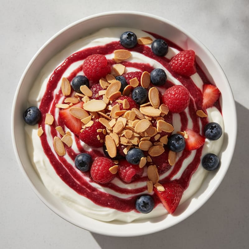 Greek Yogurt Protein Parfait with Mixed Berries and Almonds