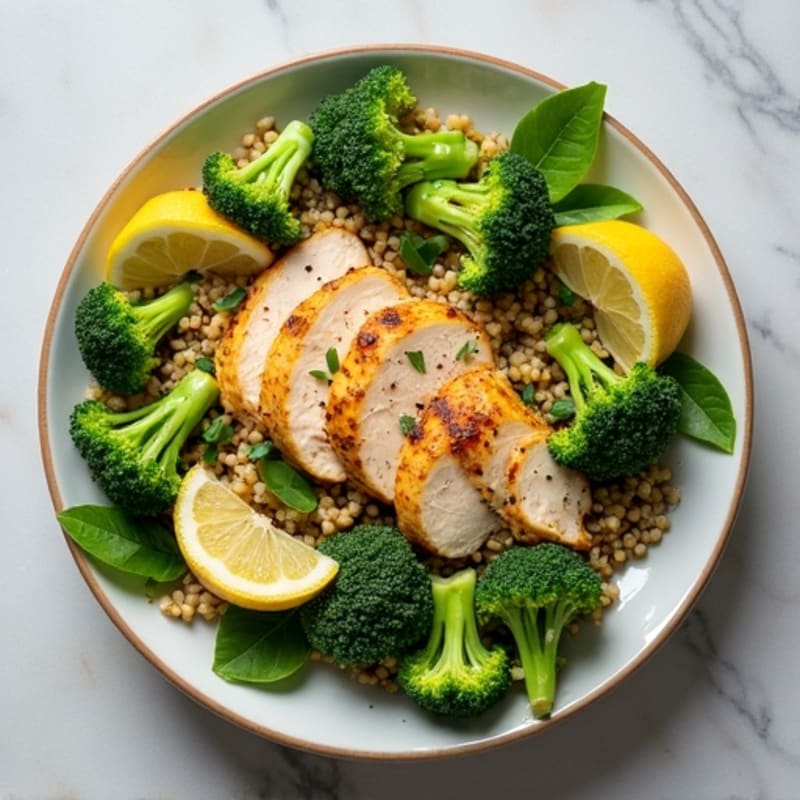 Grilled Chicken and Quinoa Salad with Roasted Broccoli