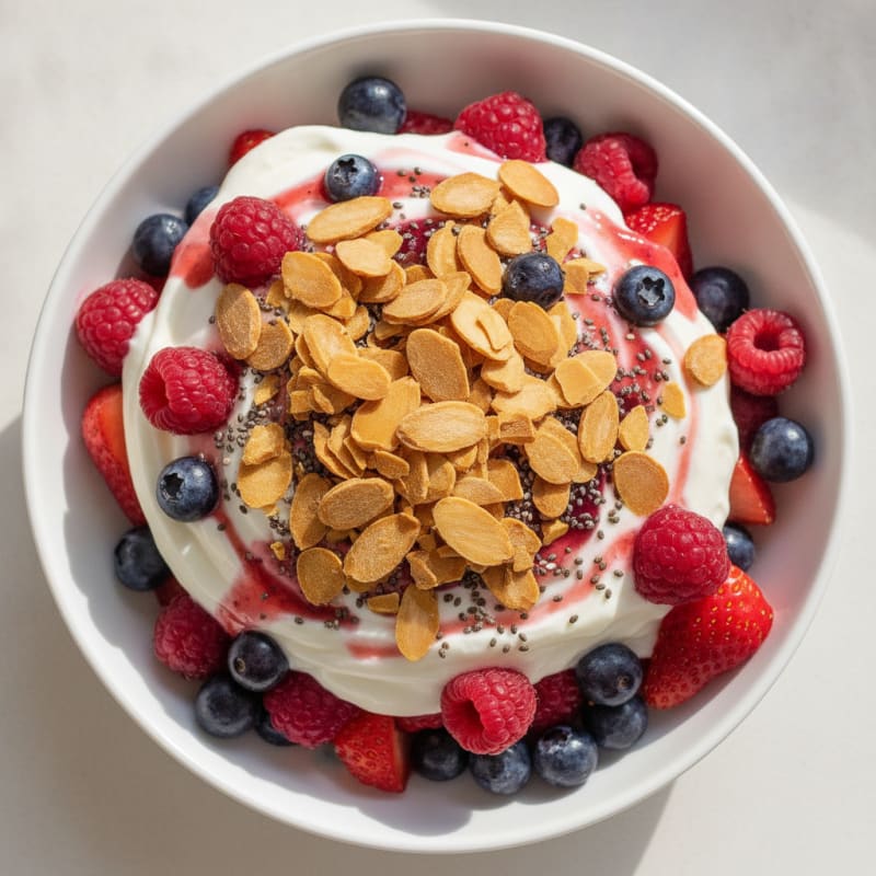 Greek Yogurt Protein Parfait with Mixed Berries and Almonds