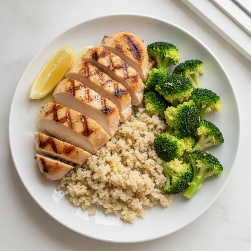 Grilled Chicken Breast with Quinoa and Steamed Broccoli