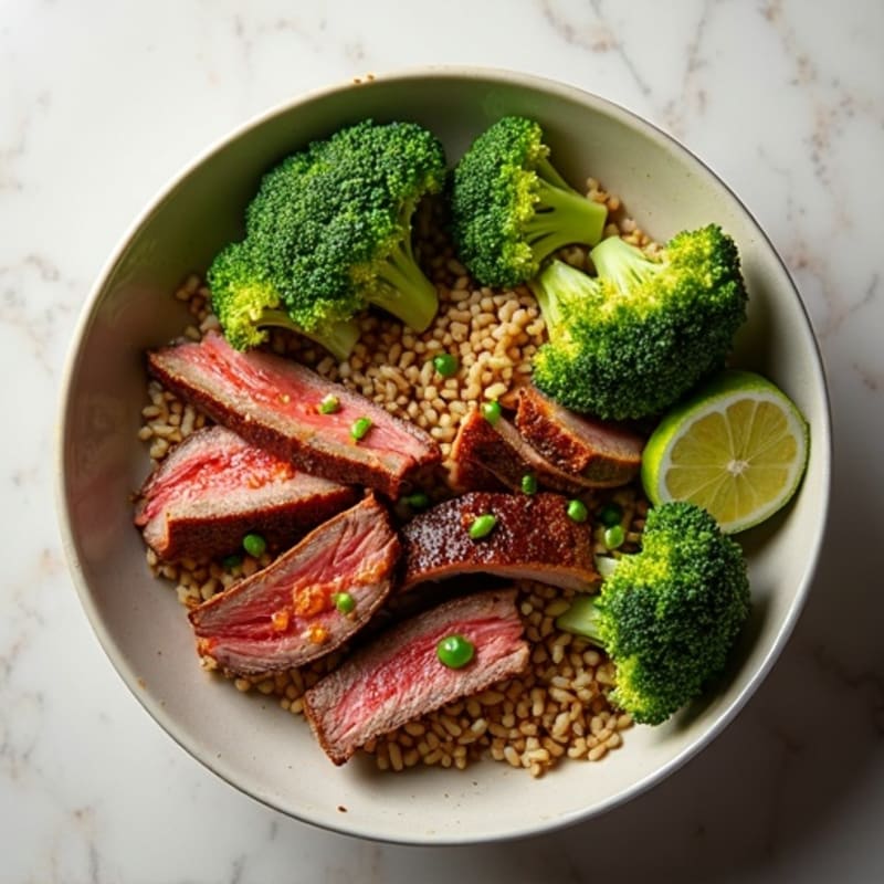 Garlic-Ginger Beef and Crispy Broccoli Rice Bowl