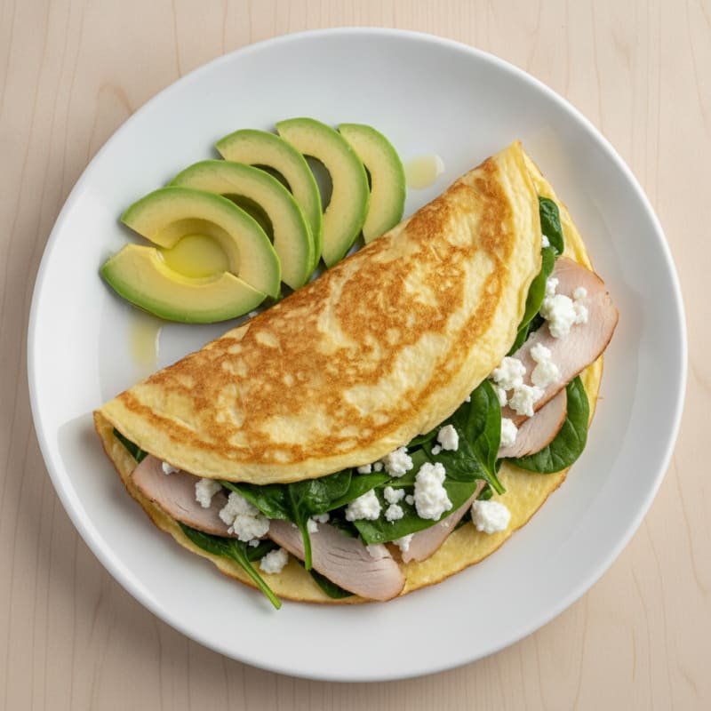 Egg White Spinach Omelet with Cottage Cheese and Sliced Turkey