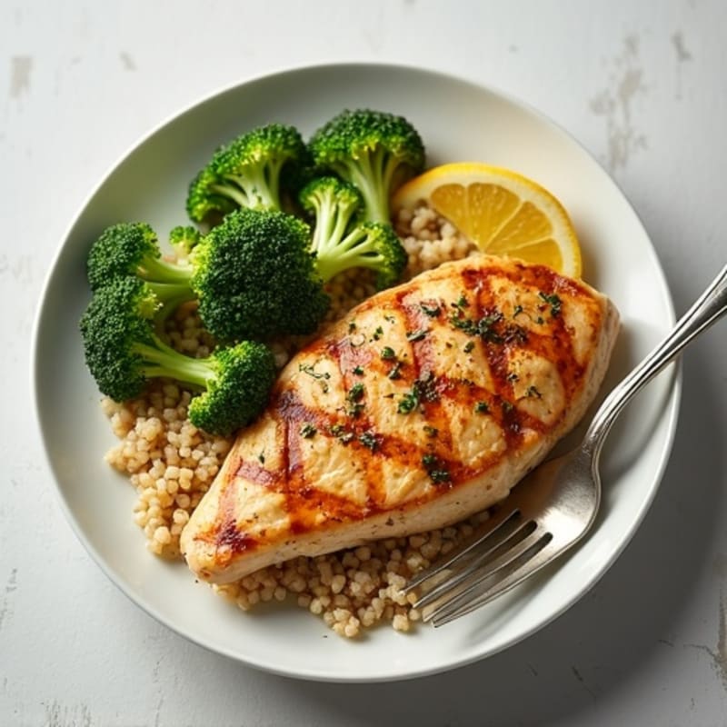 Grilled Chicken Breast with Quinoa and Roasted Broccoli