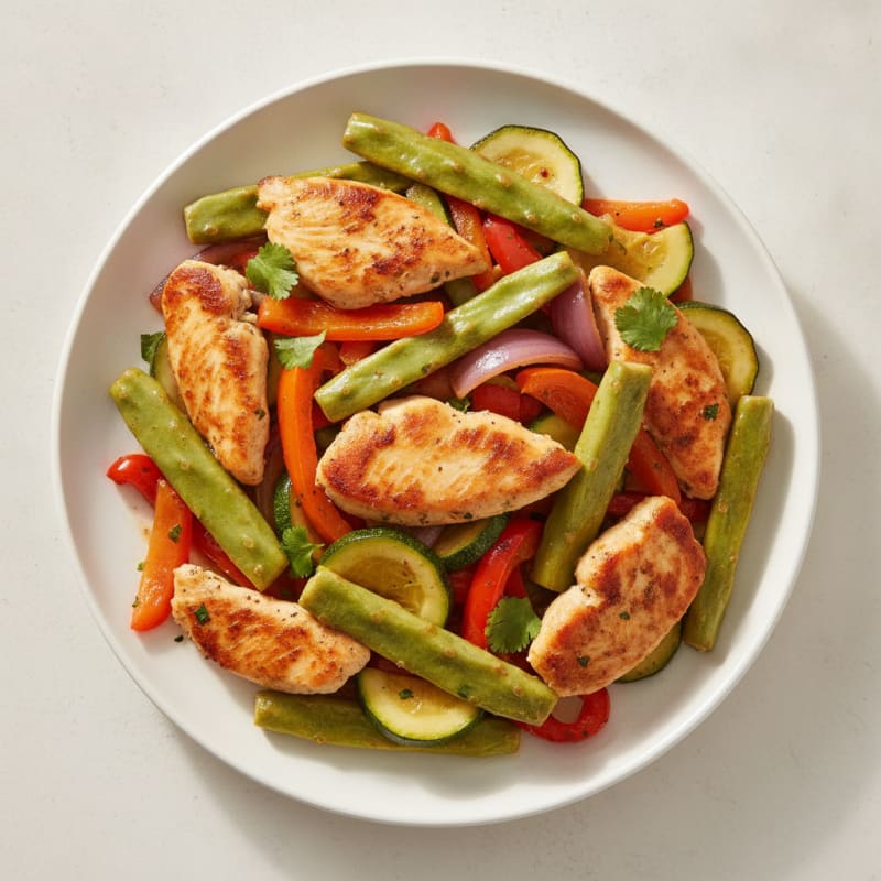 Pan-Seared Nopal with Roasted Vegetables and Chicken