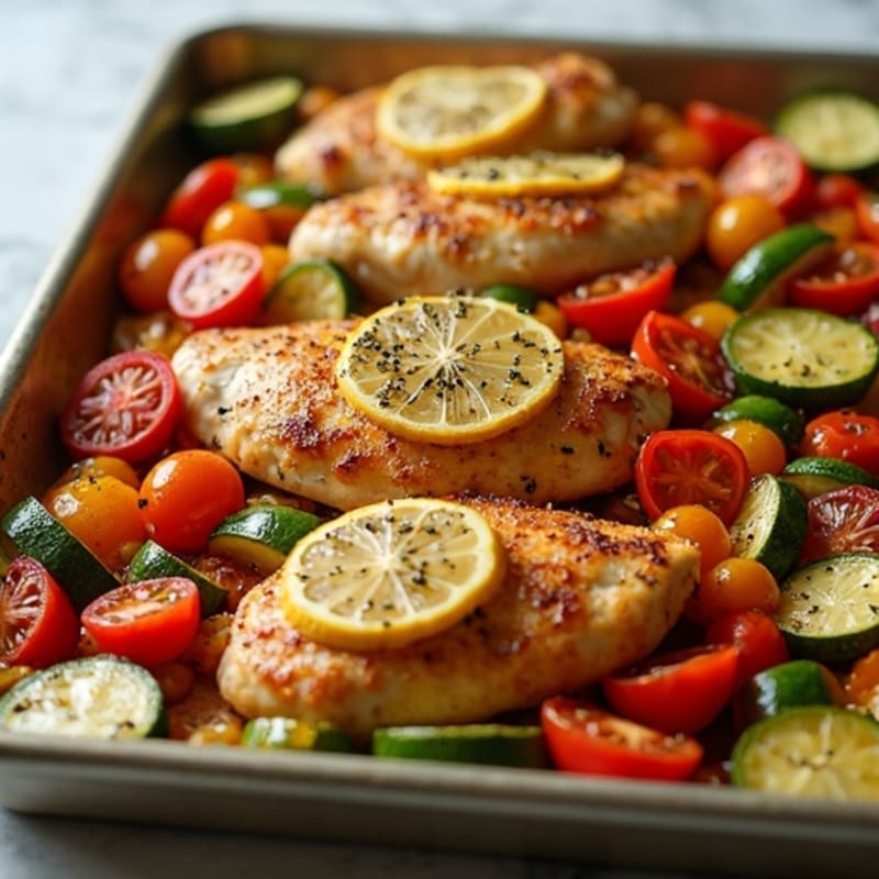 Sheet Pan Crispy Roasted Vegetables with Lemon-Herb Chicken