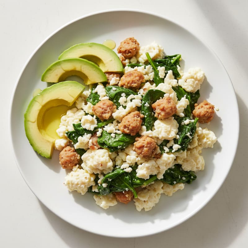 Egg White Scramble with Spinach and Turkey Sausage