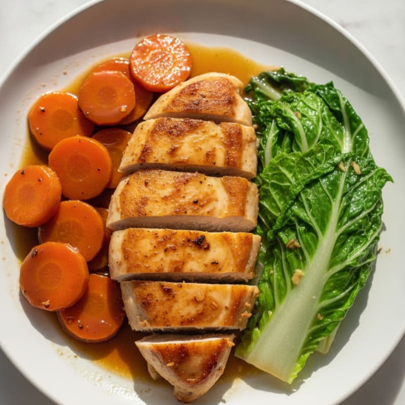 Seared Chicken Breast with Steamed Chinese Cabbage and Glazed Carrots