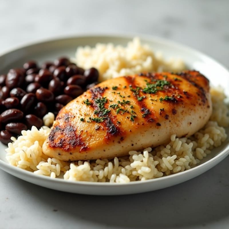 Herb-Roasted Chicken with Fluffy White Rice and Savory Black Beans