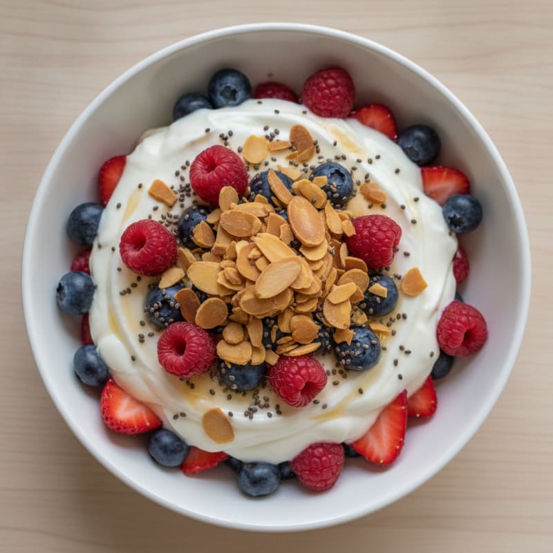 Greek Yogurt Protein Parfait with Mixed Berries and Almonds